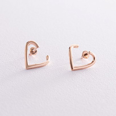 Серьги - пусеты "Сердечки" в красном золоте с08090 №4