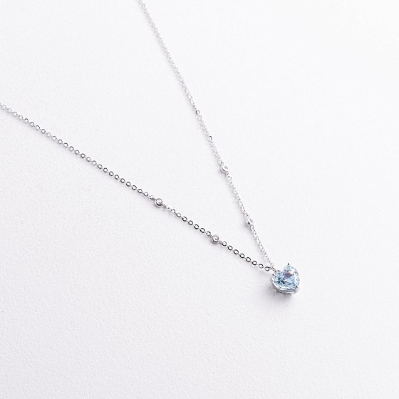 Серебряное колье "Сердечко" (голубой и белые фианиты) 181390 №5