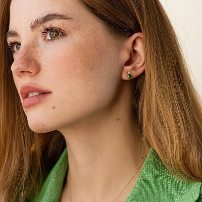 Золотые серьги - пусеты (бриллианты, изумруды) сб0512sm №2