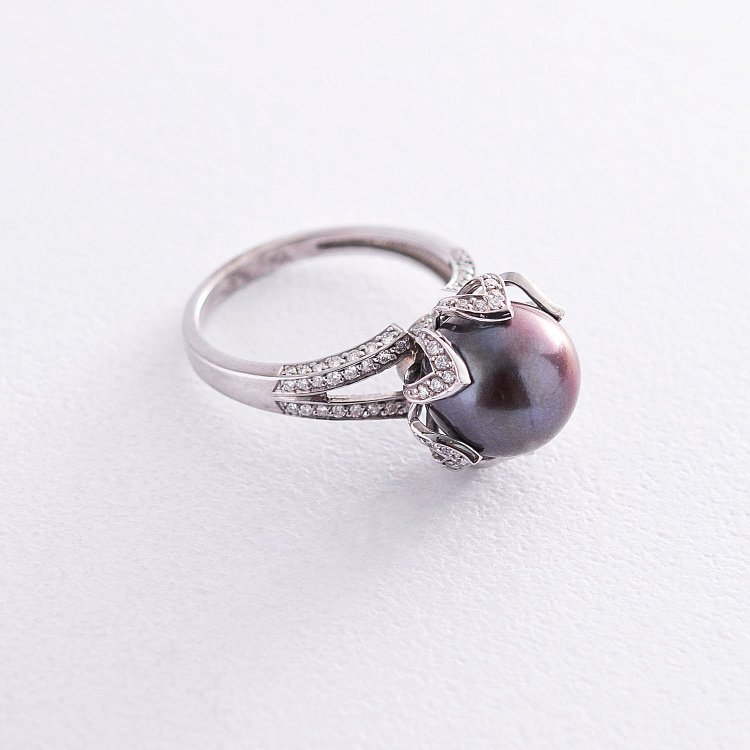 Золота каблучка з перлиною і діамантами 7017075 від ювелірного магазину Онікс - 4