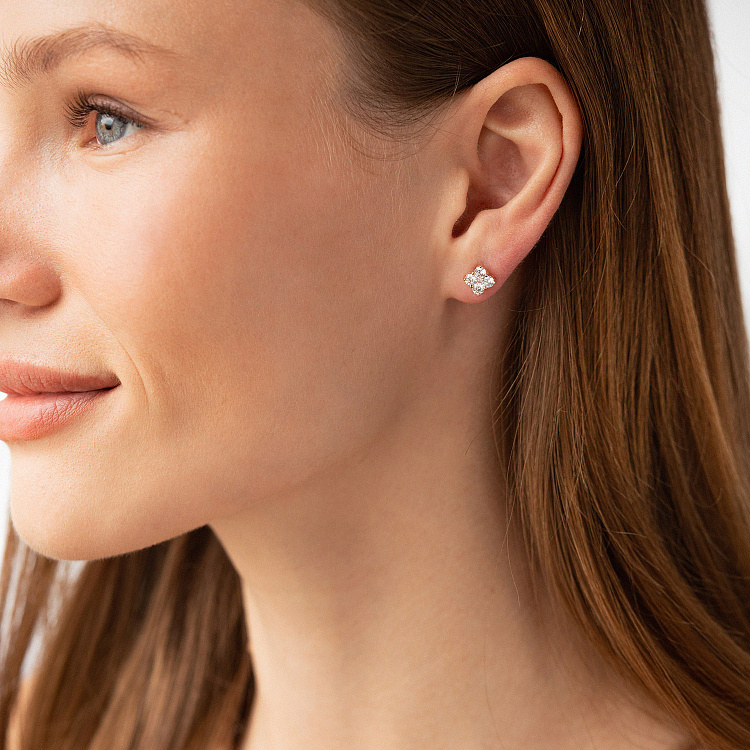 Серьги - пусеты "Fleur" с фианитами (красное золото) с09124 от ювелирного магазина Оникс - 1