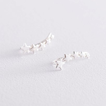 Сережки - клаймбери "Зірочки" в сріблі 123026 №4