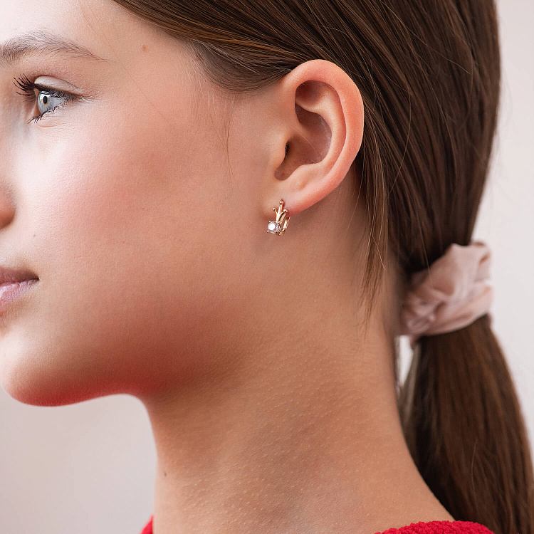 Дитячі золоті сережки "Корона" з фіанітами с07604 від ювелірного магазину Онікс - 1