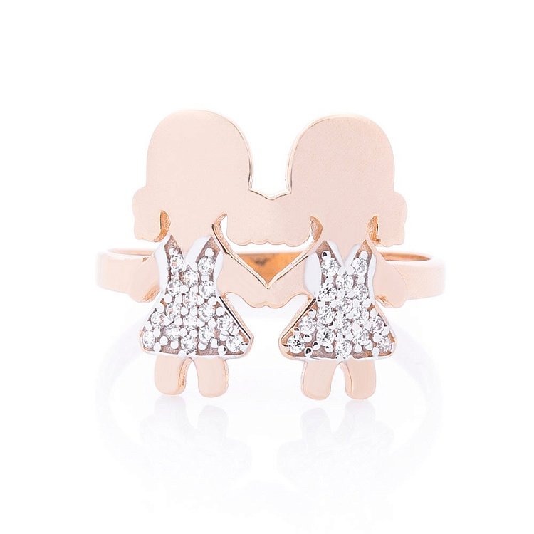 Золотий перстень "Дівчатка" (фіаніт) к06243 від ювелірного магазину Онікс - 2