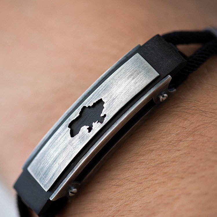 Шелковый браслет "Карта Украины" с серебряными вставками (эбен) 1248с от ювелирного магазина Оникс - 2