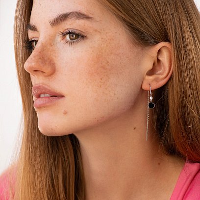 Срібні сережки - протяжки (емаль, фіаніти) 123444 №3