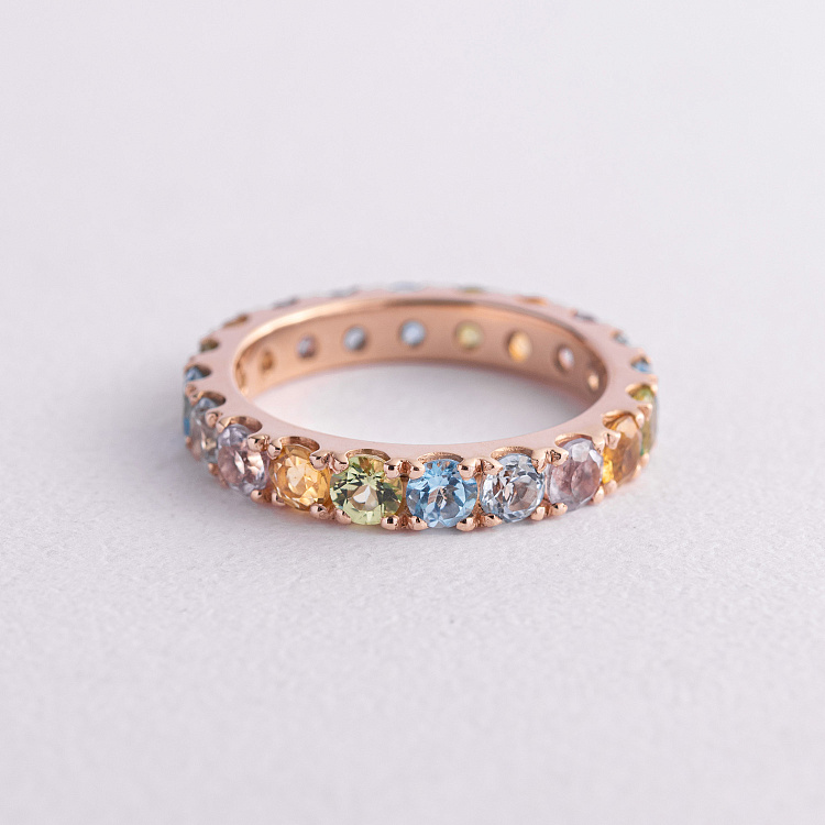 Золотое кольцо с дорожкой разноцветных натуральных камней к07526 от ювелирного магазина Оникс - 2