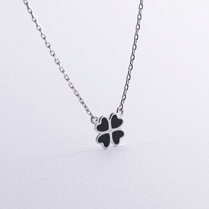 Срібне кольє "Конюшина" (чорна емаль) 181209 №2