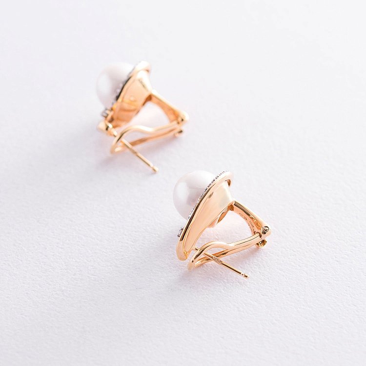 Золоті сережки з діамантами і перлами с1098 від ювелірного магазину Онікс - 2