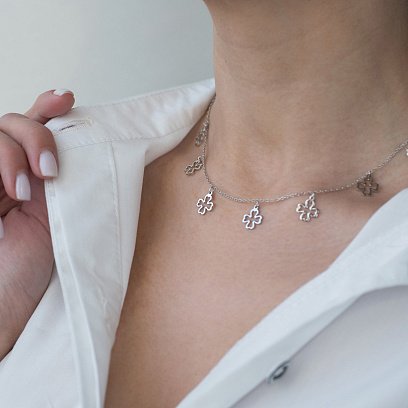 Серебряное колье "Клевер" 18969