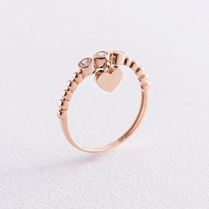 Золотое кольцо "Сердечко" с фианитами к06803 №3