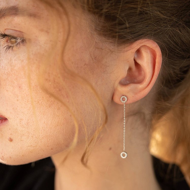 Сережки - пусети "Кружечки" в білому золоті (фіаніти) с07278 від ювелірного магазину Онікс - 6