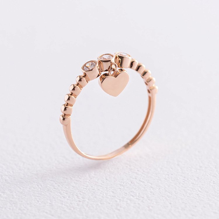 Золотое кольцо "Сердечко" с фианитами к06803 от ювелирного магазина Оникс - 2