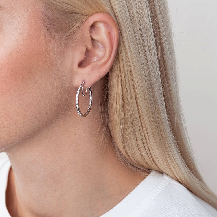 Золотые серьги - кольца с фианитами с05639 от ювелирного магазина Оникс - 1