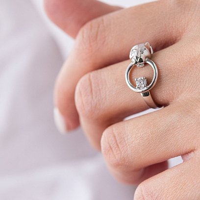 Кольцо "Пантера" в белом золоте (фианиты) к06845 №2