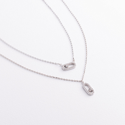 Двойное серебряное колье с фианитами 908-01278 №2