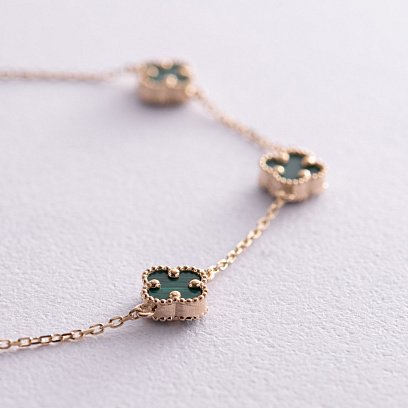 Браслет "Конюшина" з малахітом mini (жовте золото) б05251 №3