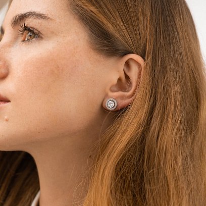 Золоті сережки - пусети 2 в 1 з фіанітами  с09067 №2