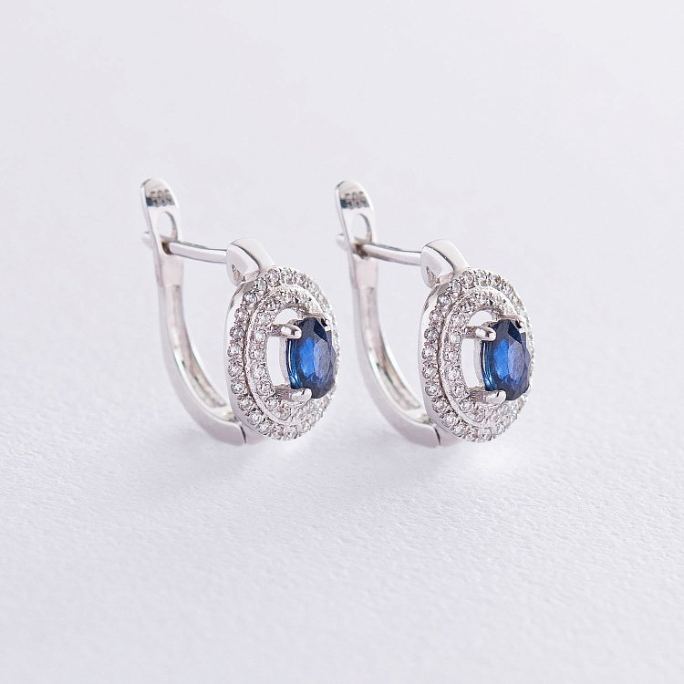 Золотые серьги с синими сапфирами и бриллиантами C01303E от ювелирного магазина Оникс