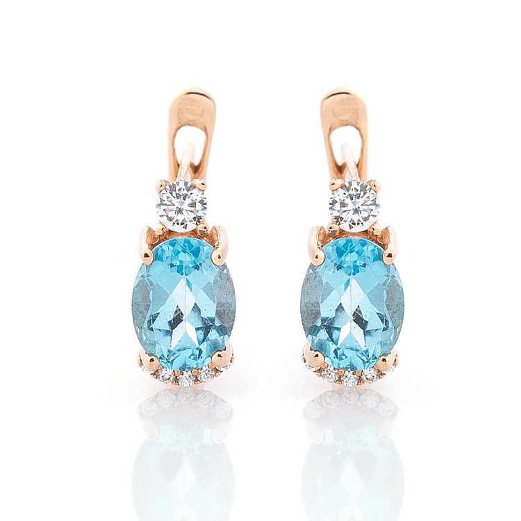 Золоті сережки (блакитний топаз, фіаніти) с04181 від ювелірного магазину Онікс