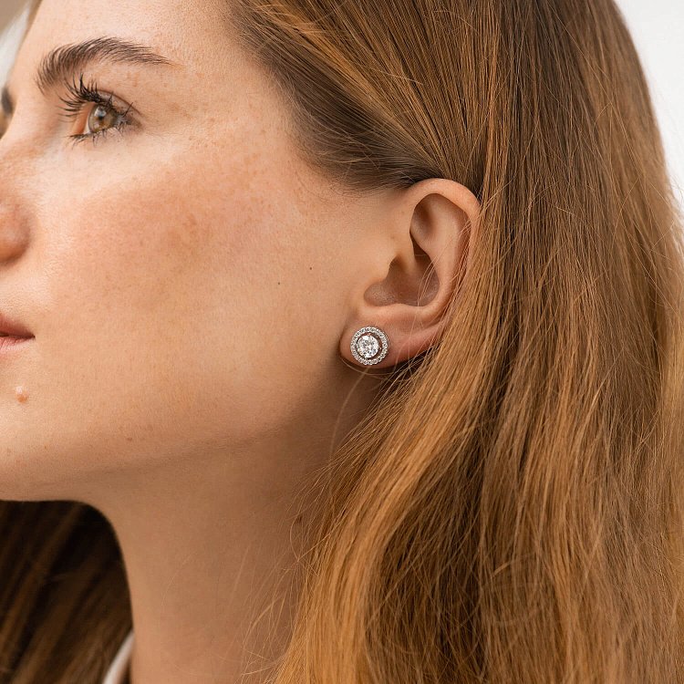 Золоті сережки - пусети 2 в 1 з фіанітами  с09067 від ювелірного магазину Онікс - 1