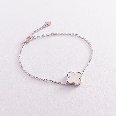 Срібний браслет "Конюшина" з перламутром 14870