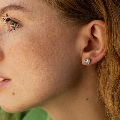 Золотые серьги - пусеты "Сердечки" с бриллиантами 335761121 №2