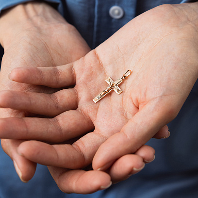 Золотой крест "Распятие. Спаси и Сохрани" 2806000 №2