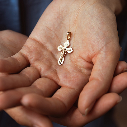 Золотой крестик "Распятие. Спаси и Сохрани" (на укр. языке) 210229 №2