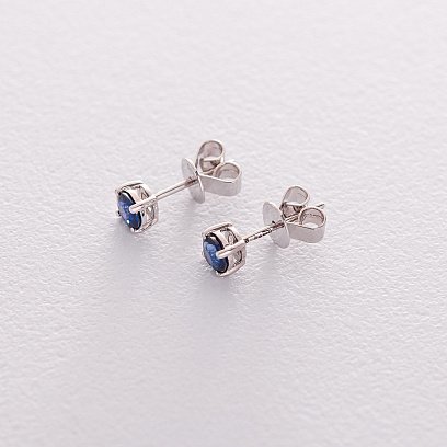 Золотые серьги-гвоздики с синим сапфиром сб0114gl №3