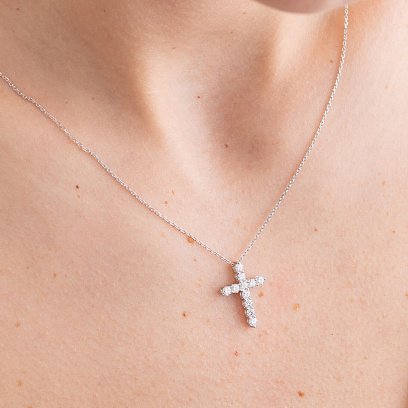 Золоте кольє "Хрестик" з діамантами 112841121 №5