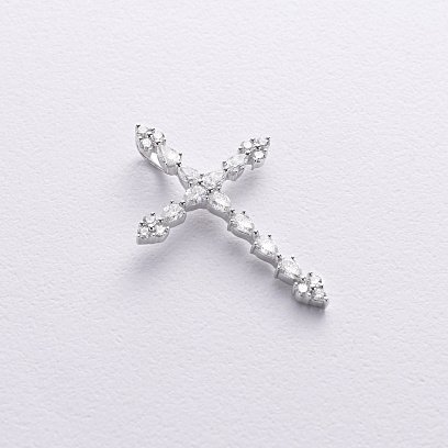 Крестик с бриллиантами (белое золото) пб0360lg