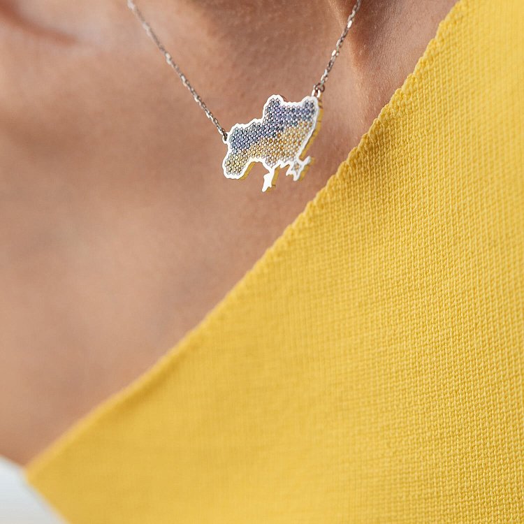 Золотое колье "Украина" с голубыми и желтыми бриллиантами 727041121 от ювелирного магазина Оникс - 7