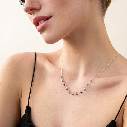 Срібне кольє Різнокольорове 18895