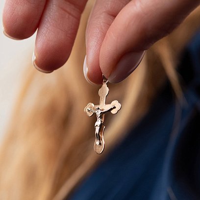 Золотой крестик "Распятие. Спаси и Сохрани" п03707 №2