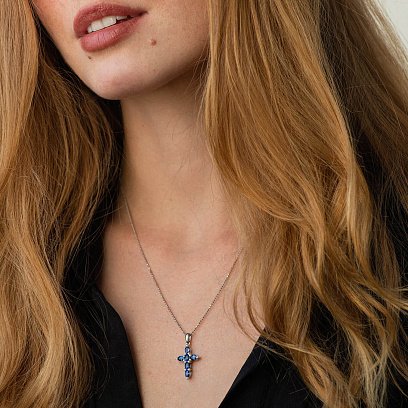 ?Золотий хрестик із синіми сапфірами і діамантами пб0326gm №2