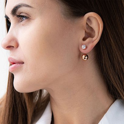 Серьги "Шарики" в красном золоте с фианитами с06976