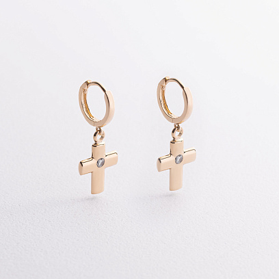 Золотые серьги "Крестики" (фианиты) с04416