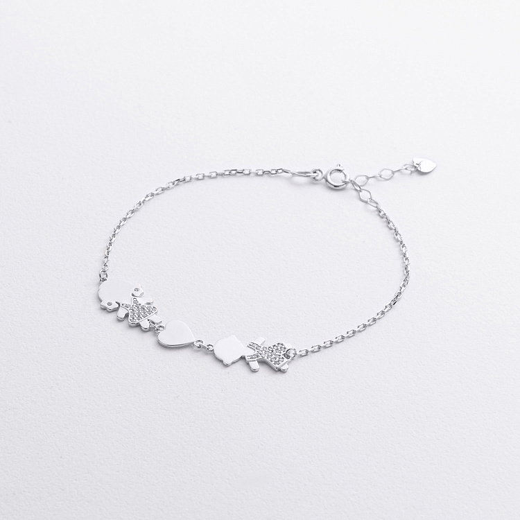 Браслет "Дівчинка, хлопчик і сердечко" у білому золоті (фіаніти) б05662 від ювелірного магазину Онікс