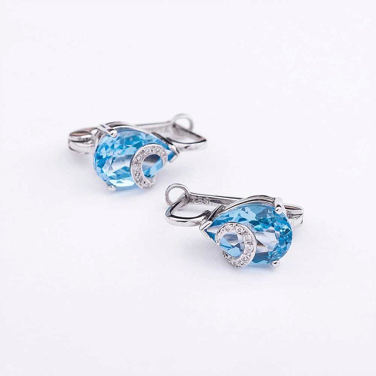 Золотые серьги с голубым топазом и бриллиантами с524 от ювелирного магазина Оникс - 2