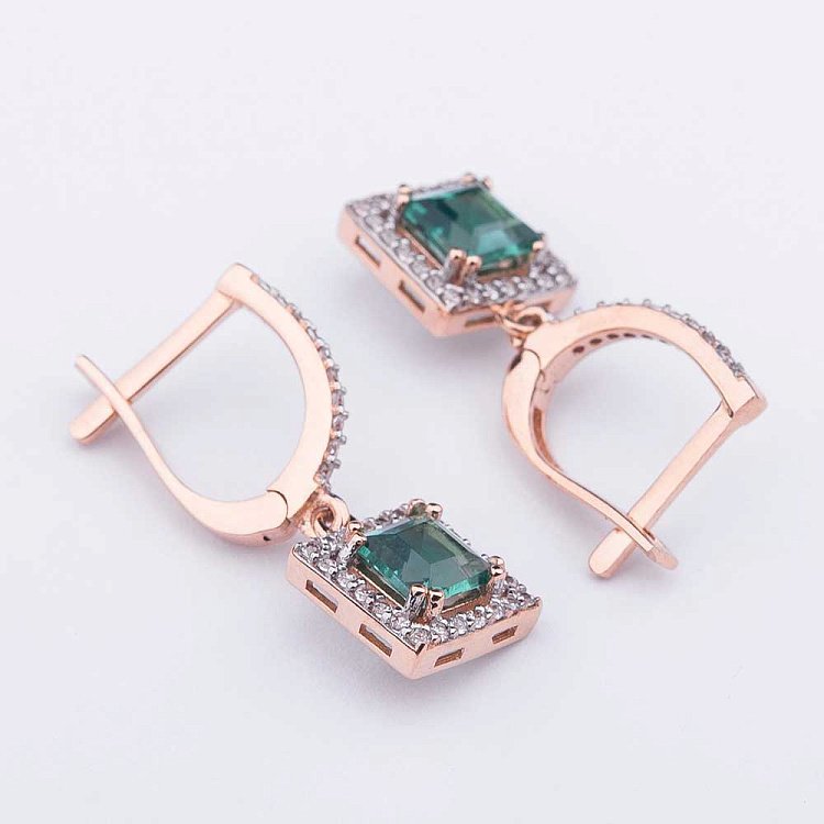 Золотые серьги с празиолитом и фианитами с04171 от ювелирного магазина Оникс - 1