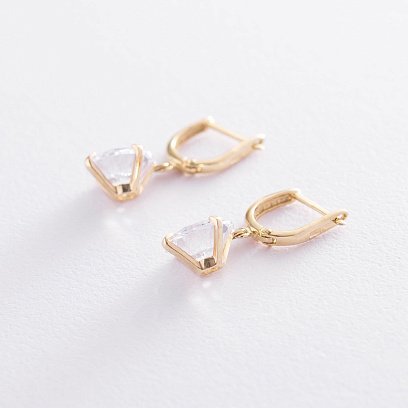 Серьги "Влечение" с фианитами в желтом золоте с05703f №3