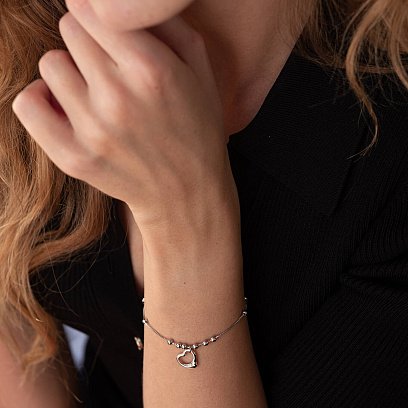 Серебряный браслет "Сердечко с шариками" 141411 №5