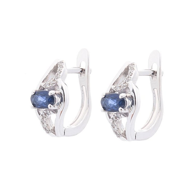 Золоті сережки (сапфір, діамант) C01135E від ювелірного магазину Онікс