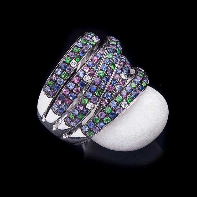 Золота каблучка з синіми сапфірами і діамантами MR16823gm від ювелірного магазину Онікс - 4