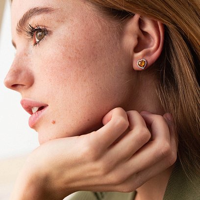 Золоті сережки - пусети "Сердечки" з діамантами та сапфірами сб0422gl №5