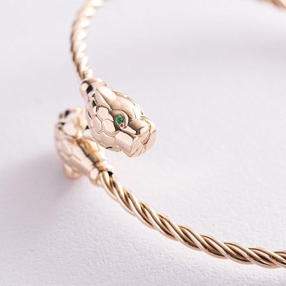 Жесткий золотой браслет "Пантеры" с фианитами б05004 №4