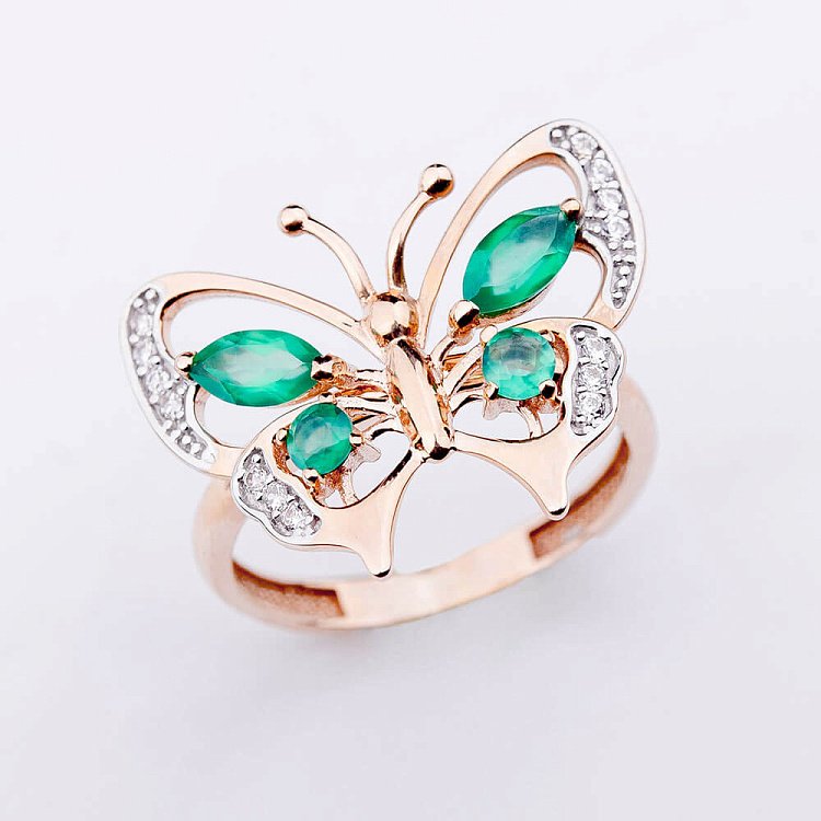 Золотое кольцо "Бабочка" с фианитами к03280 от ювелирного магазина Оникс - 2