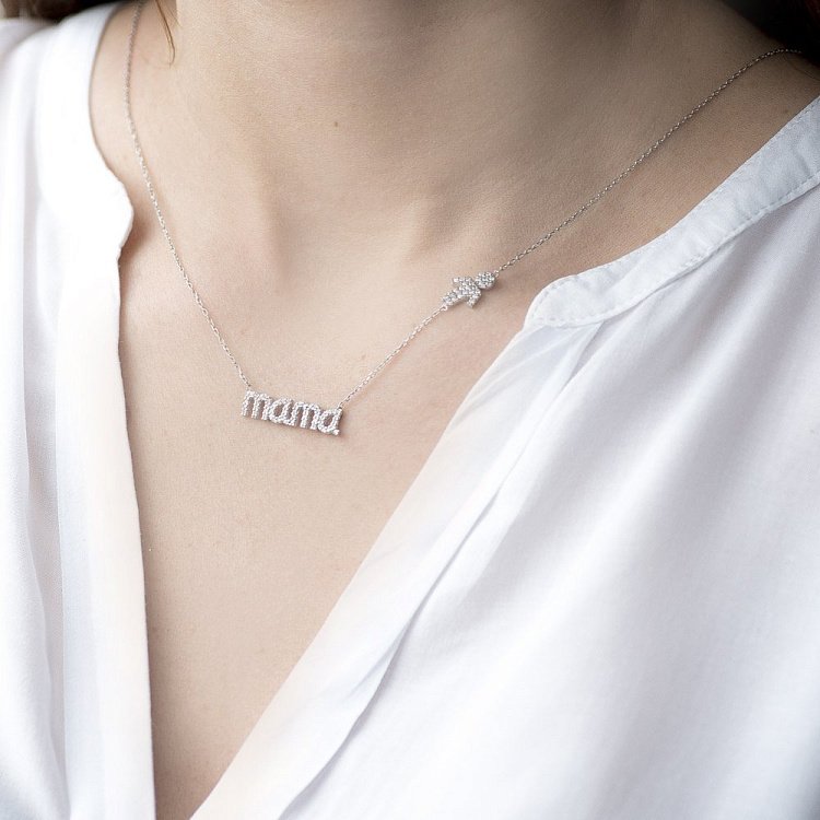 Серебряное колье "Мама" с фианитами 18376 от ювелирного магазина Оникс - 4