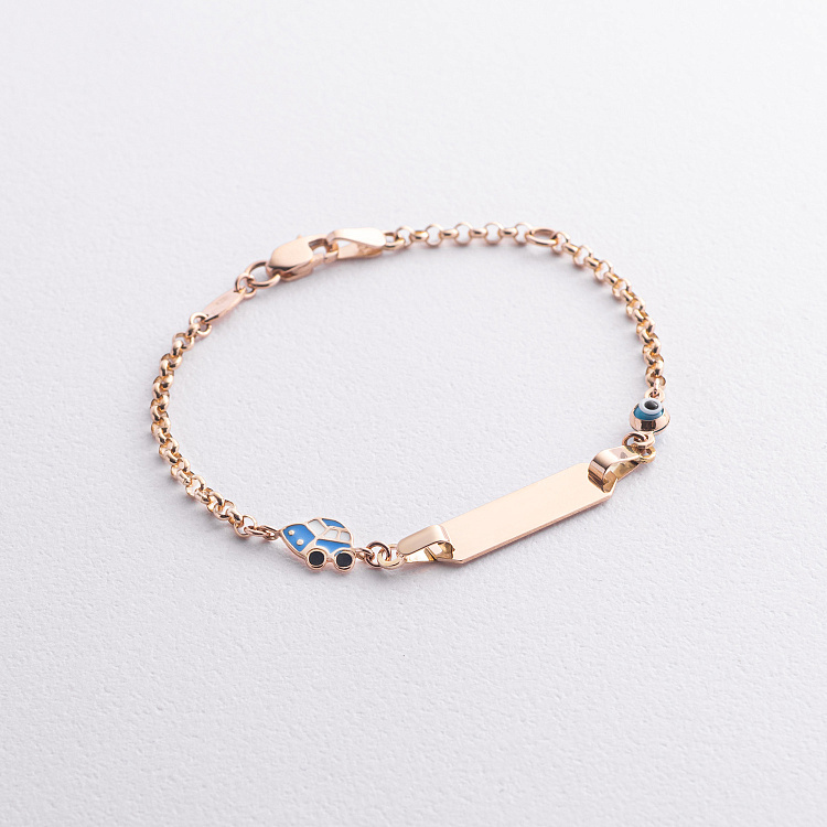 Золотой браслет для гравировки "Машинка" с эмалью б03131 от ювелирного магазина Оникс